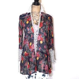 Free People floral 100% cupio Top blouse blue EUC
